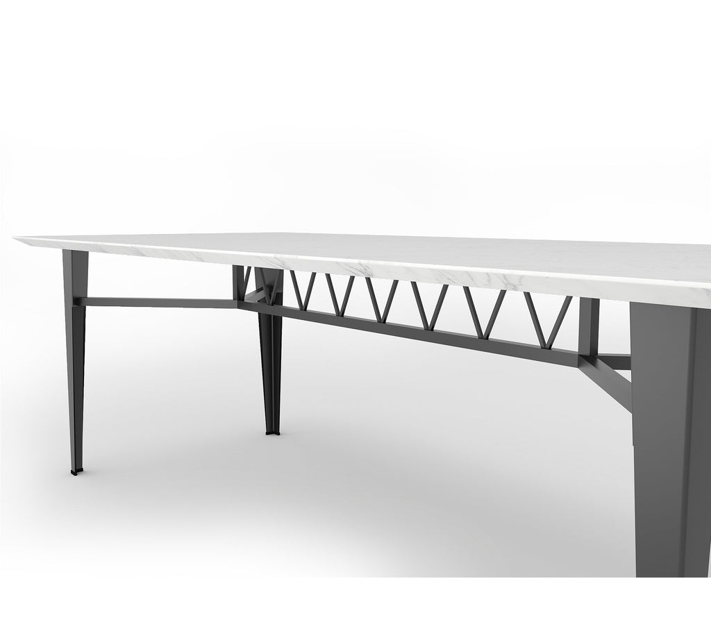 Casa Metal Dining Table in Graphite Grey Colour with White Quartz Marble