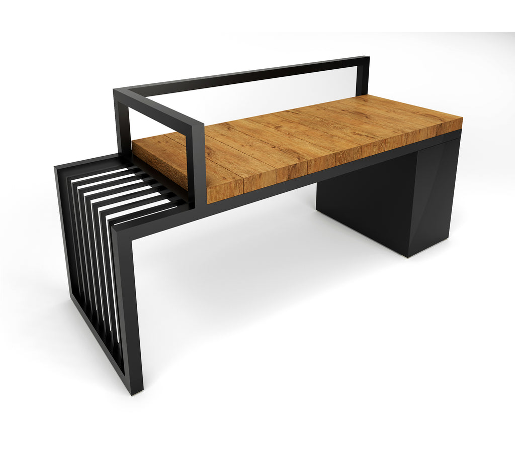 Charcoal Bench in Wooden Seat and Matt Black Colour