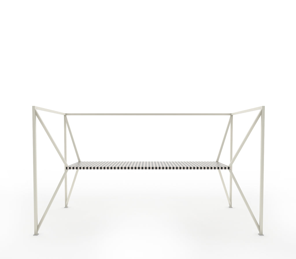 Frame Metal Bench in Matt Black and Ivory Stripes Colour
