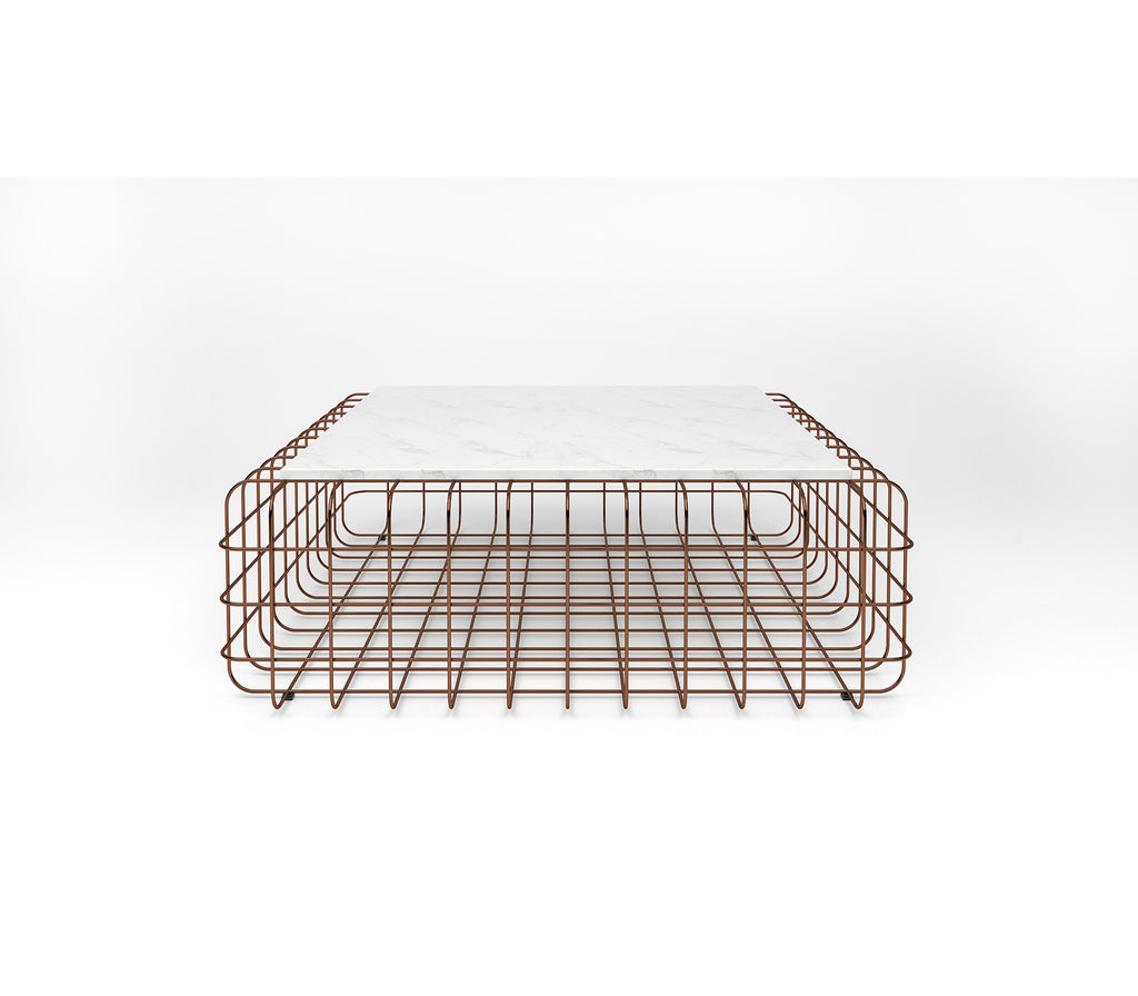 Mesh Metal Center Table in Antique Copper with Quartz Marble Top