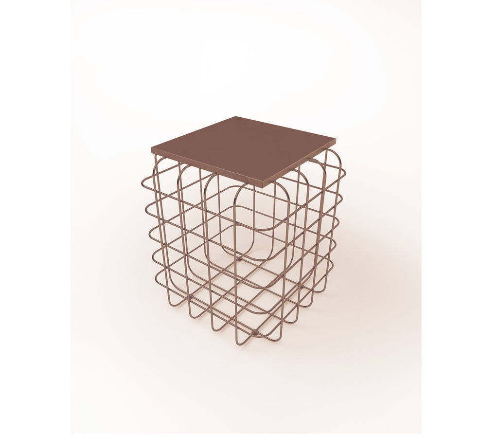 Mesh Metal Side Table in Antique Copper with Quartz Marble Top
