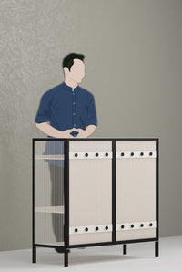 Metro Bar Metal Cabinet In Ivory and Matt Black