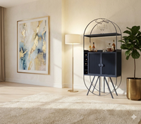 Metal Mini Bar Cabinet in Matt Black and Ivory/Oxford Blue/Beige/Antique Copper/Grey Finish