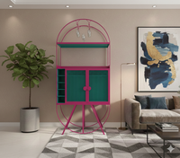 Metal Mini Bar Cabinet in Matt Black and Ivory/Oxford Blue/Beige/Antique Copper/Grey Finish