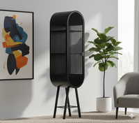 Oval Metal Cabinet with Internal Shelves for Storage/Bar in Matt Black/Oxford Blue