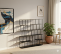 Geometric Grid Metal Bookshelf In Matt Black
