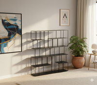 Geometric Grid Metal Bookshelf In Matt Black
