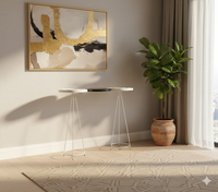 Floating Metal Plate Console Table_Set of 3 in Matt Black and Ivory Colour