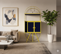 Metal Mini Bar Cabinet in Matt Black and Ivory/Oxford Blue/Beige/Antique Copper/Grey Finish