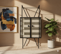 Metal Square Bar Cabinet in Matt Black and Ivory Colour