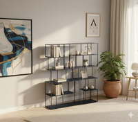 Geometric Grid Metal Bookshelf In Matt Black