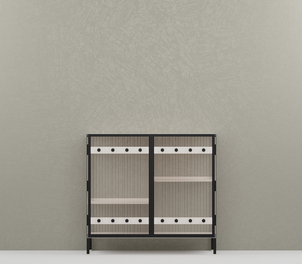Metro Bar Metal Cabinet In Ivory and Matt Black