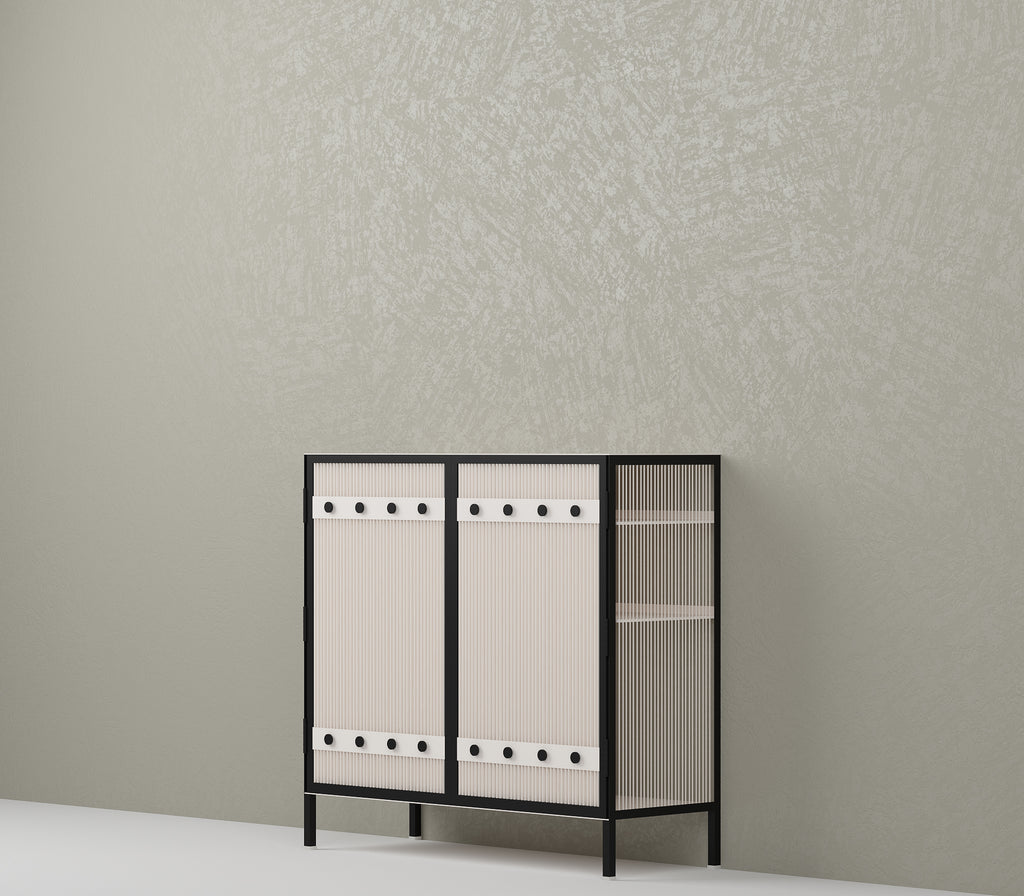 Metro Bar Metal Cabinet In Ivory and Matt Black