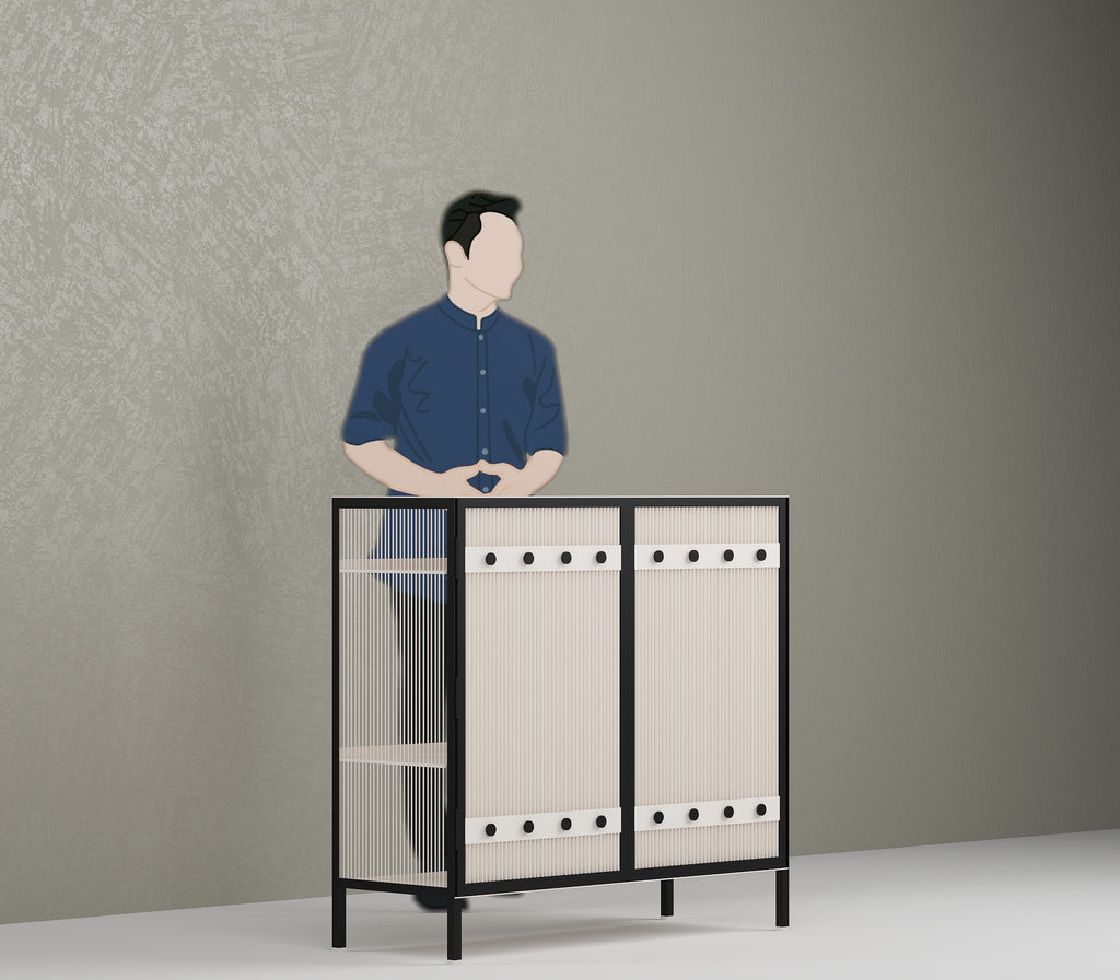 Metro Bar Metal Cabinet In Ivory and Matt Black