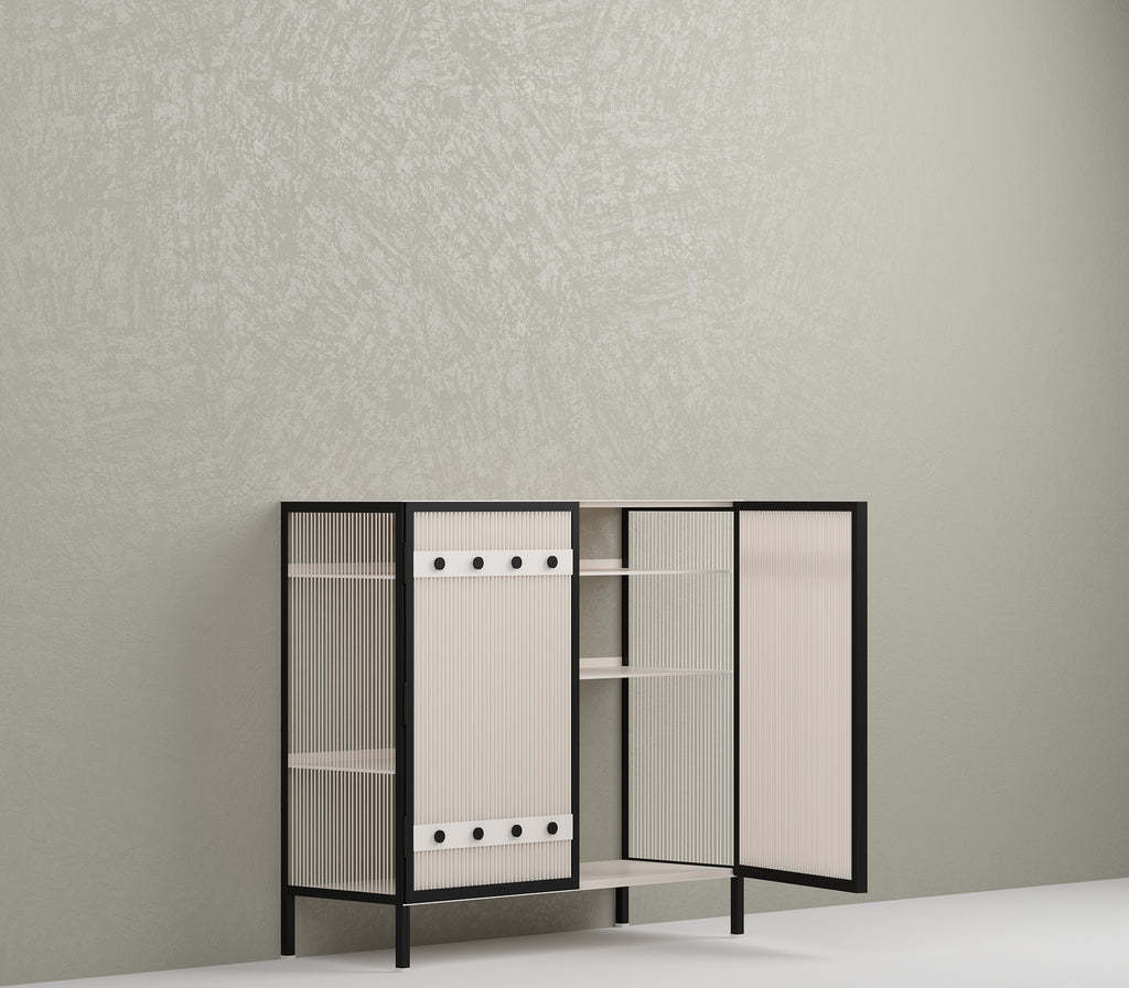 Metro Bar Metal Cabinet In Ivory and Matt Black