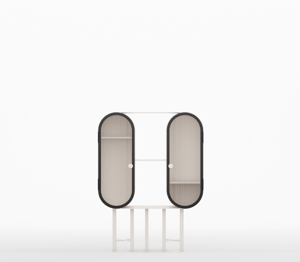 Capsule Contemporary Metal Cabinet in Ivory and Matt Black