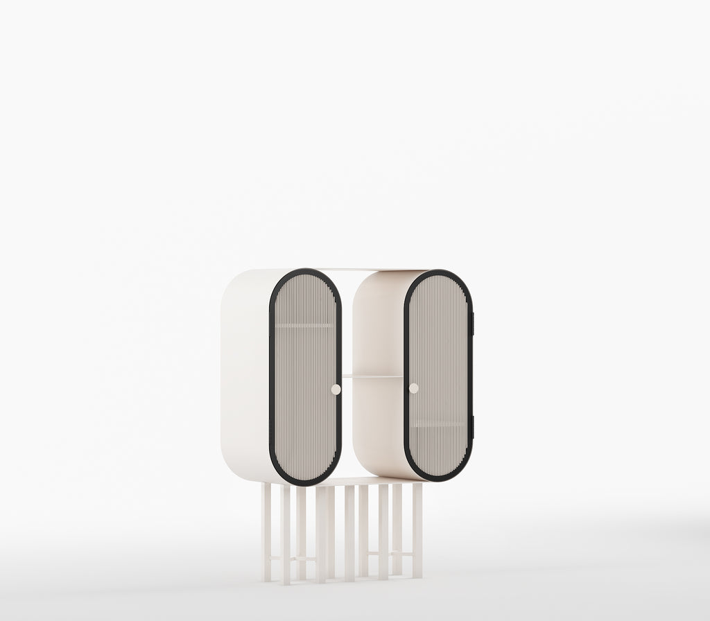 Capsule Contemporary Metal Cabinet in Ivory and Matt Black