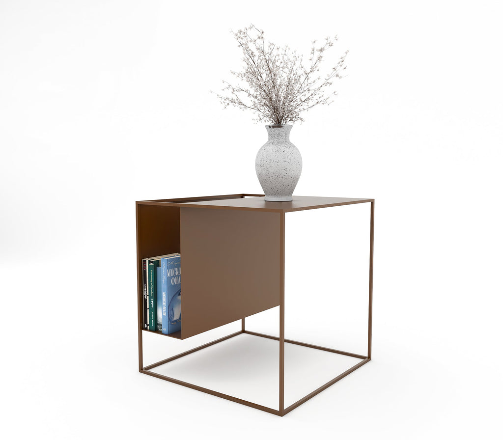 Bella Metal Side Table in Teak Brown Colour - The Metal Project