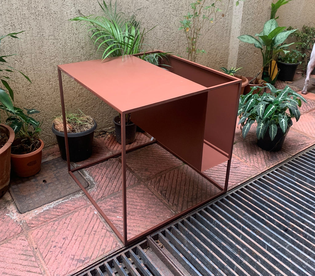 Bella Metal Side Table in Teak Brown Colour - The Metal Project