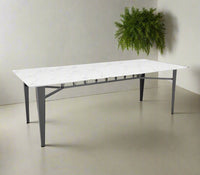 Casa Metal Dining Table in Graphite Grey Colour with White Quartz Marble - The Metal Project
