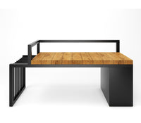 Charcoal Bench in Wooden Seat and Matt Black Colour - The Metal Project
