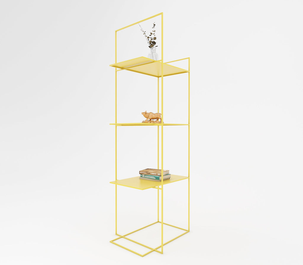 Enzo Metal Shelf in Lemon Yellow/ Teak Brown/ Ivory Colour - The Metal Project