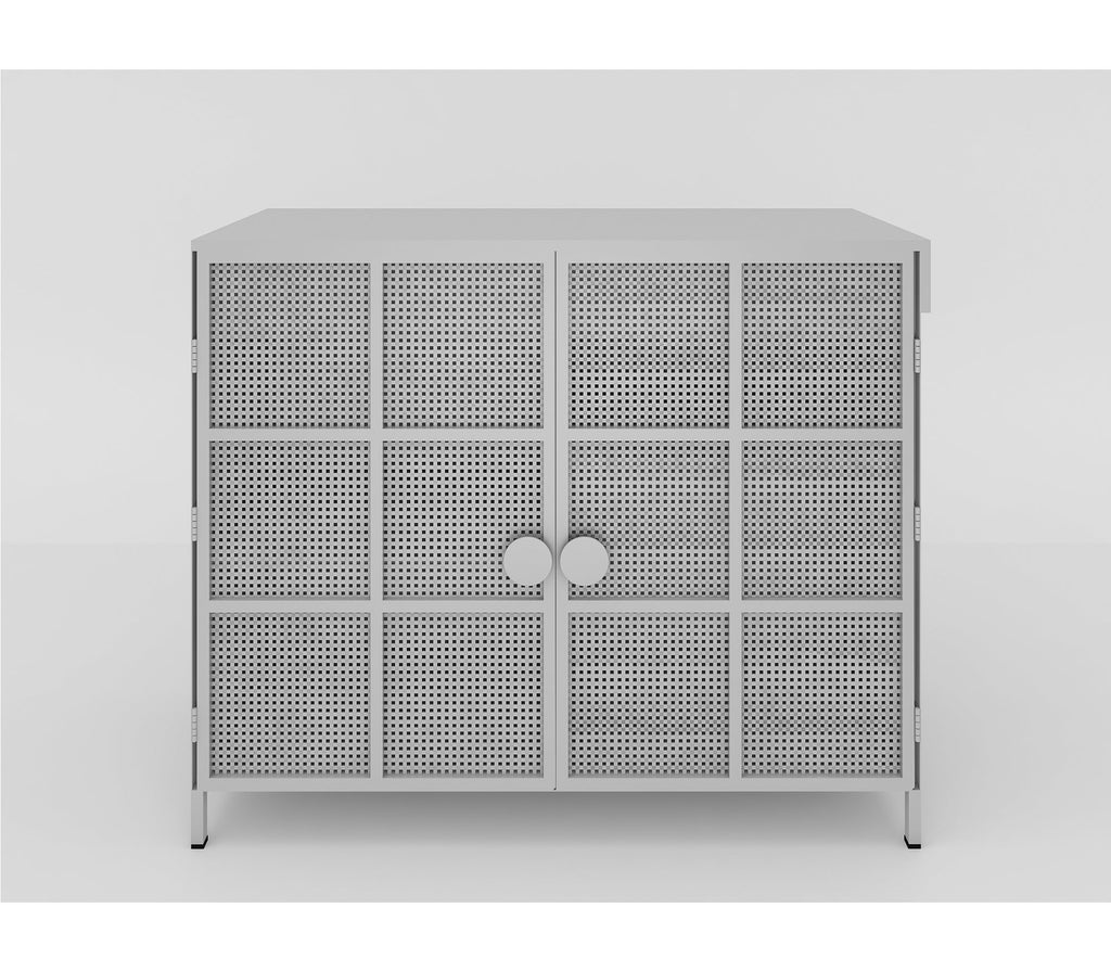 Grid Bar Metal Cabinet In White And Graphite Grey Finish - The Metal Project