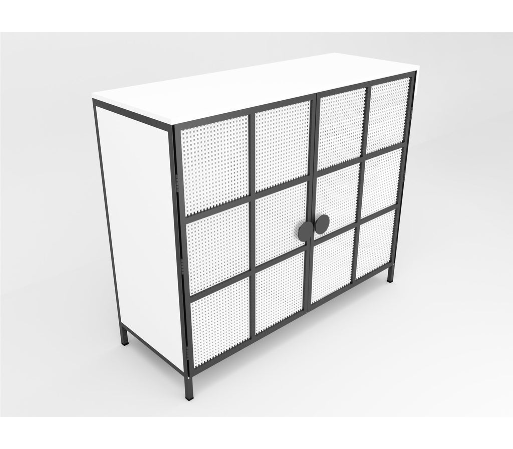 Grid Bar Metal Cabinet In White And Graphite Grey Finish - The Metal Project