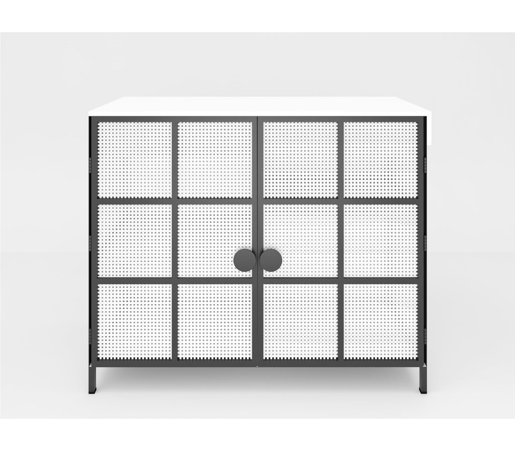 Grid Bar Metal Cabinet In White And Graphite Grey Finish - The Metal Project