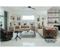 Mesh Metal Center Table in Antique Copper with Quartz Marble Top - The Metal Project