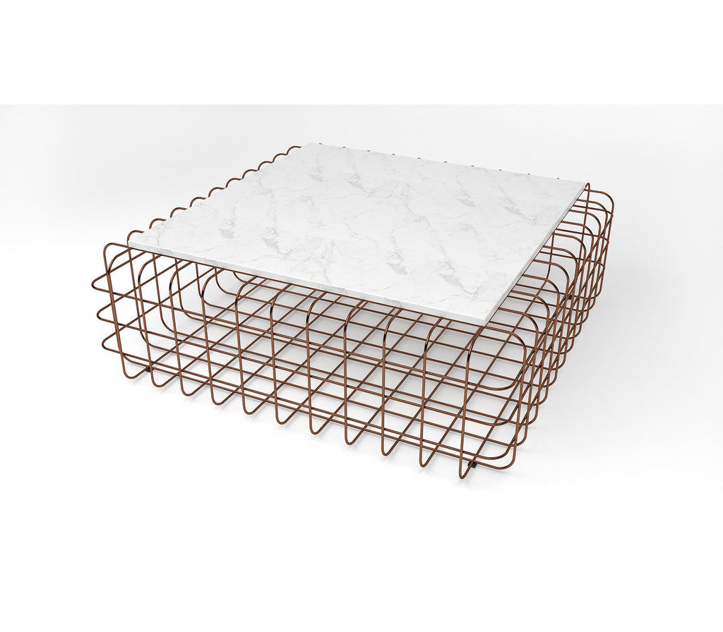 Mesh Metal Center Table in Antique Copper with Quartz Marble Top - The Metal Project