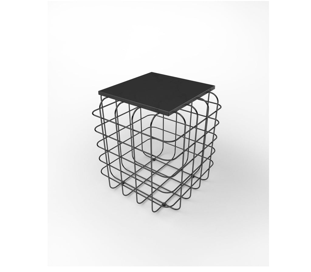 Mesh Metal Side Table in Antique Copper with Quartz Marble Top - The Metal Project