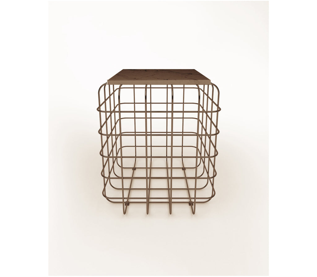 Mesh Metal Side Table in Antique Copper with Quartz Marble Top - The Metal Project