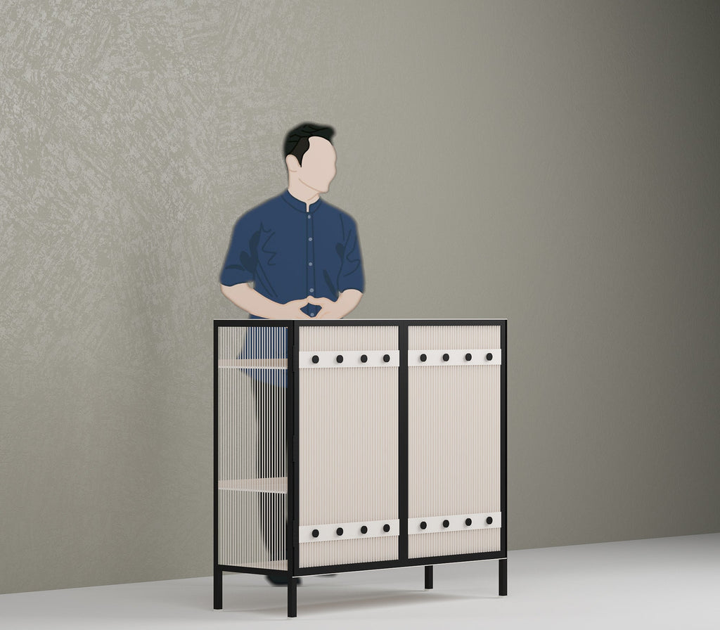 Metro Bar Metal Cabinet In Ivory and Matt Black - The Metal Project
