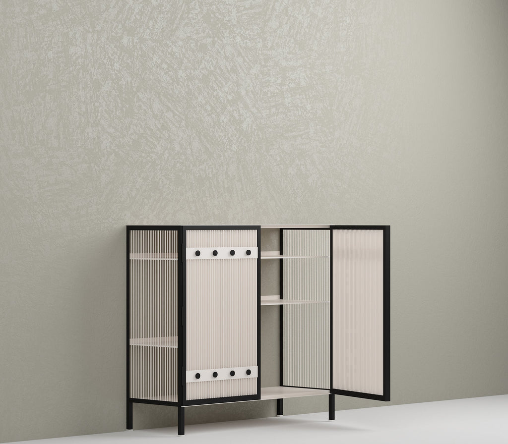 Metro Bar Metal Cabinet In Ivory and Matt Black - The Metal Project