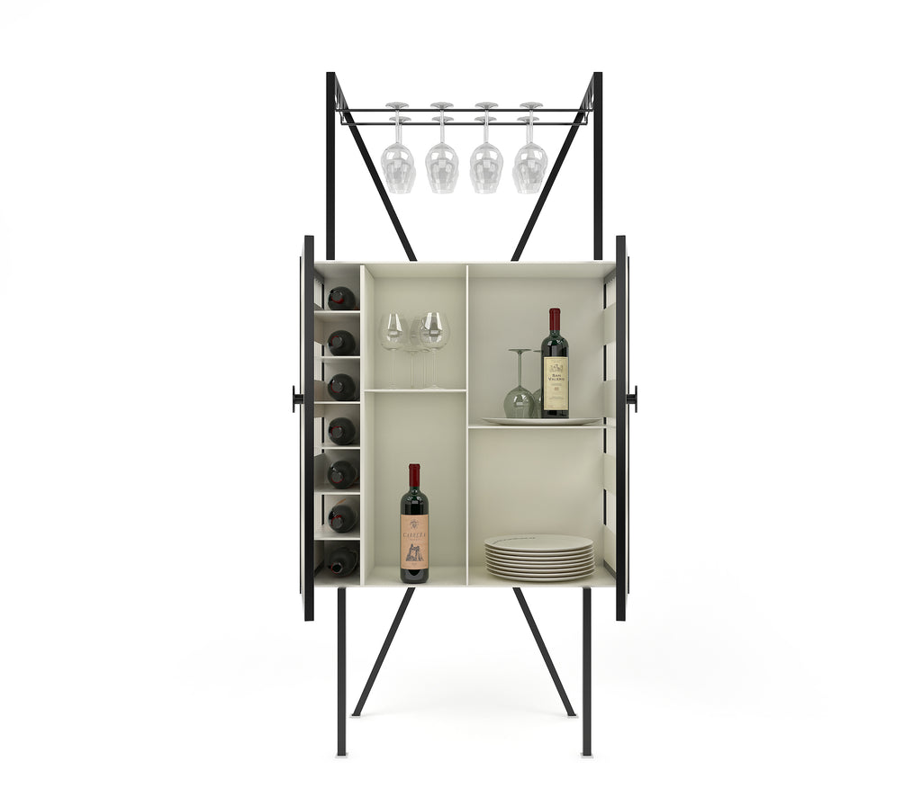 Metal Square Bar Cabinet in Matt Black and Ivory Colour